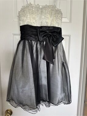 Masquerade Ivory and Black Satin Party Dress